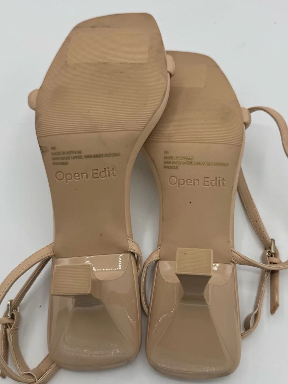 Open Edit Taytum Ankle Strap Heel Sandals Tan Cream Size US 9 neutral wedding